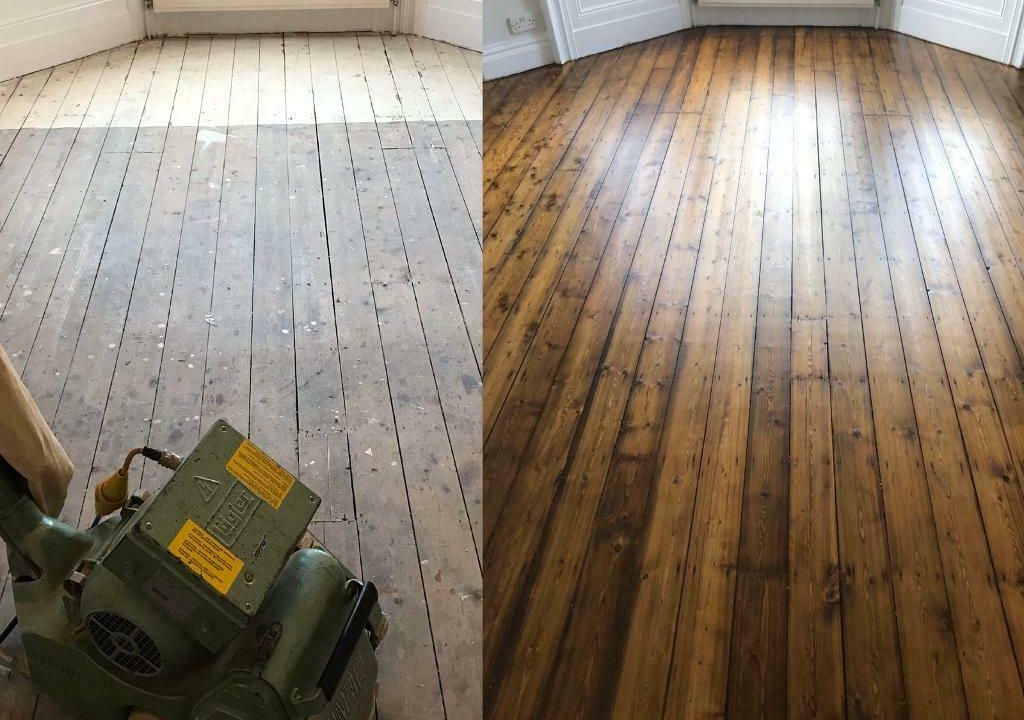 Шлифовка деревянного пола - фото до и после